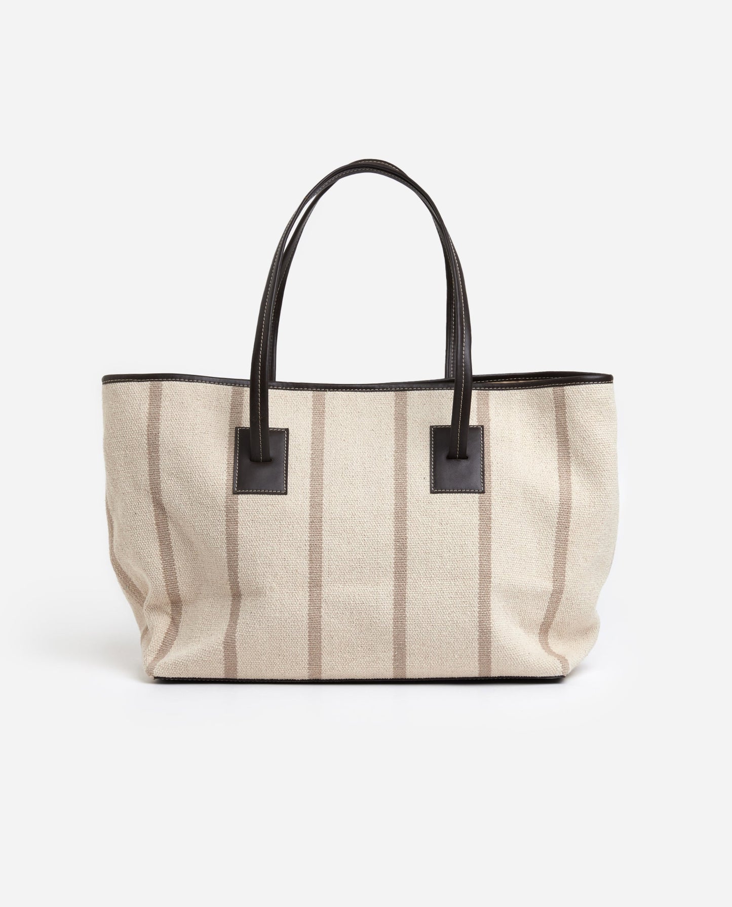 Lucy Tote Bag Canvas Striped Creme/Brown