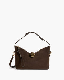 Gaia Ornament Handbag Suede Chocolate