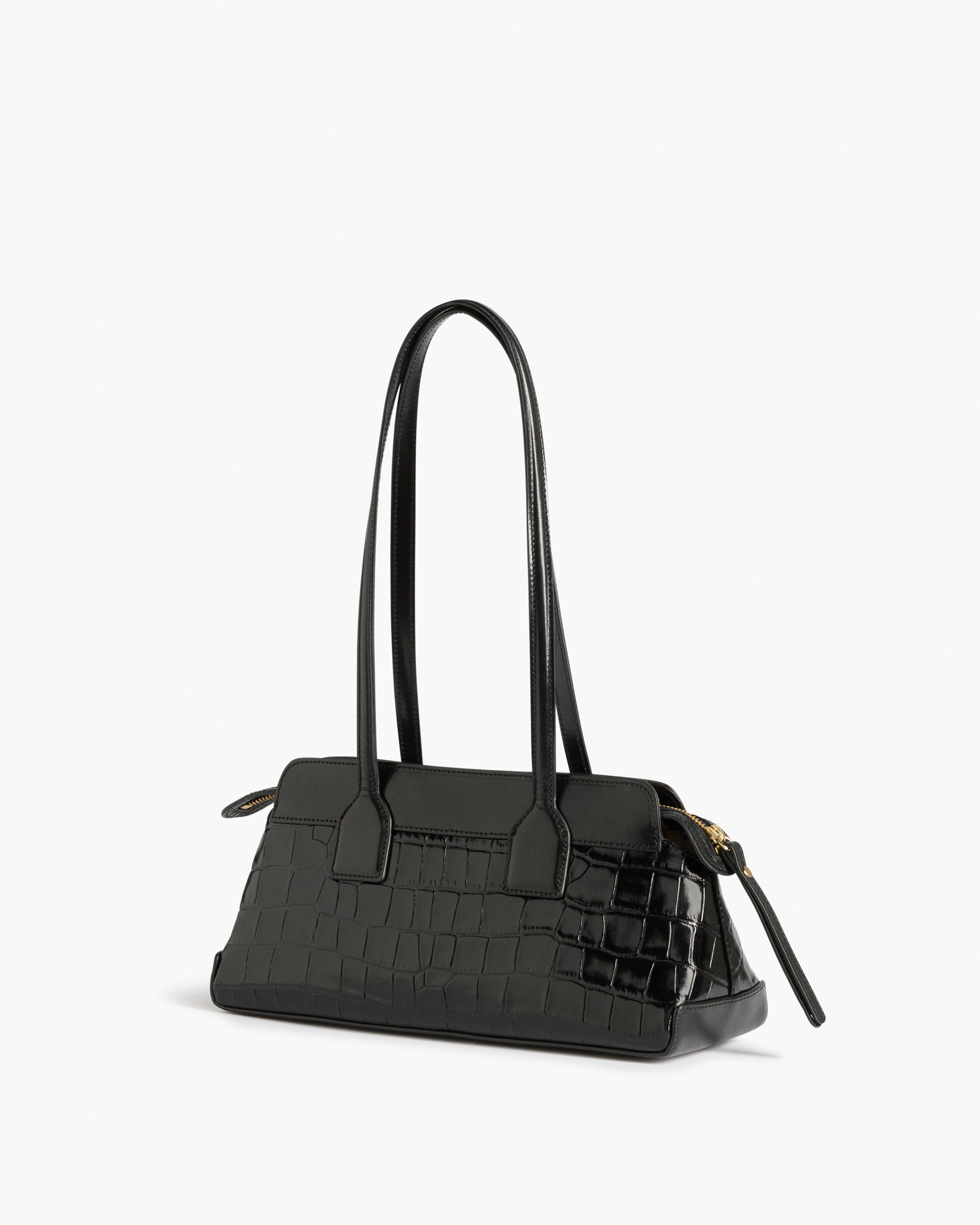 Greta Leather Black Croco Shoulder Bag – Flattered