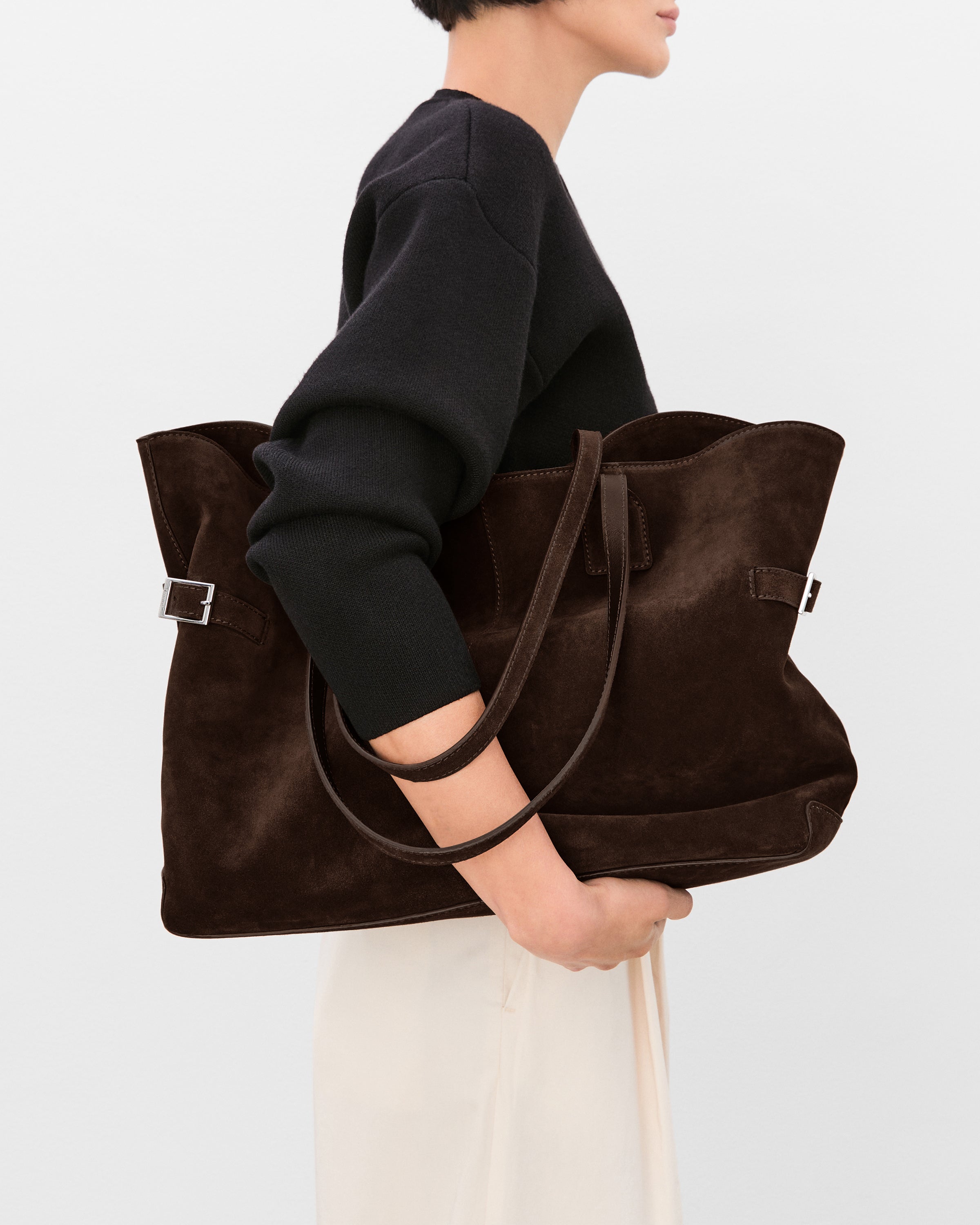 Lesley Tote Bag Suede Chocolate Bag – Flattered